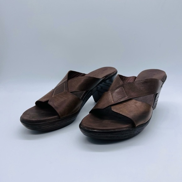 MUNRO WOMENS DARK BROWN 3” HEEL SLIP ON LEATHER SANDALS SIZE 7 N - Picture 1 of 13